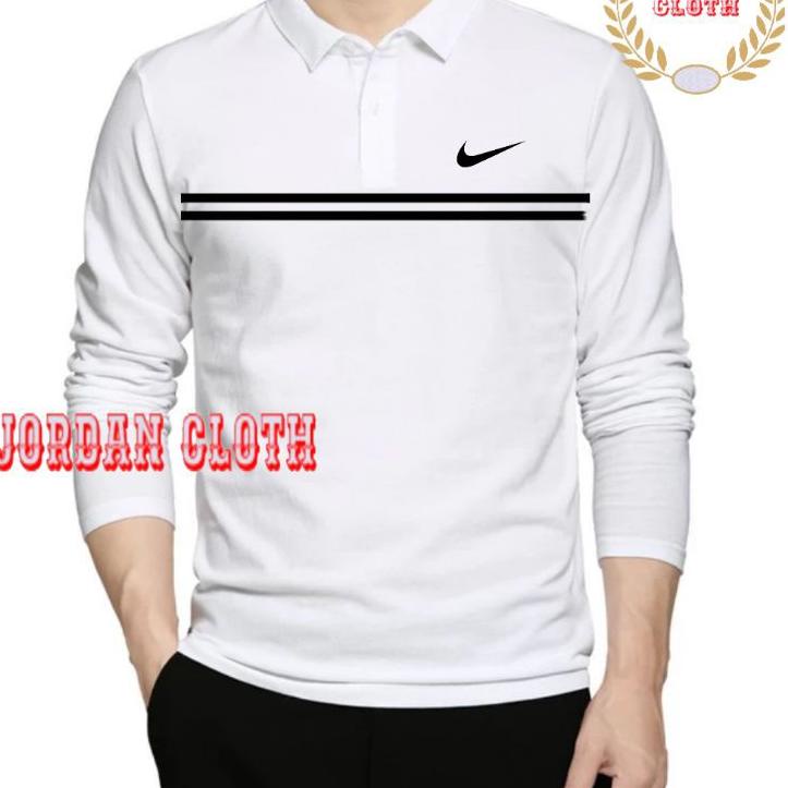 Terpercaya Polo shirt Tshirt Kaos Kerah Lengan Panjang Nike Strip