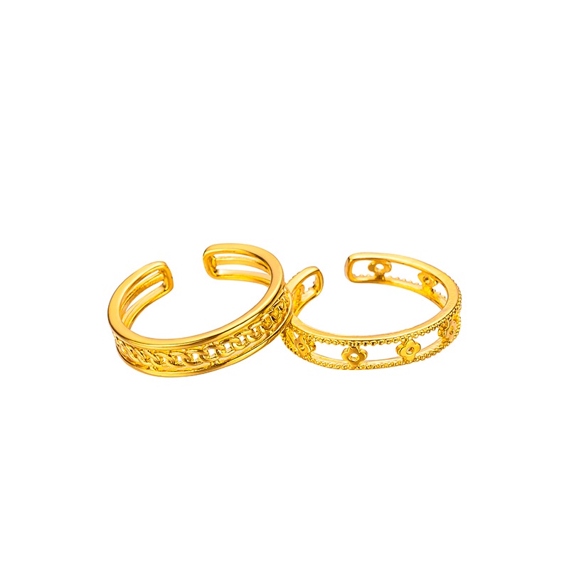 Goldkingdom Perhiasan Fashion Emas Asli Kadar 375 Bangkok Aksesoris Ready Stock Ins Four-leaf Clovers Interlocking Couples with Adjustable Rings Untuk Pria Dan Wanita