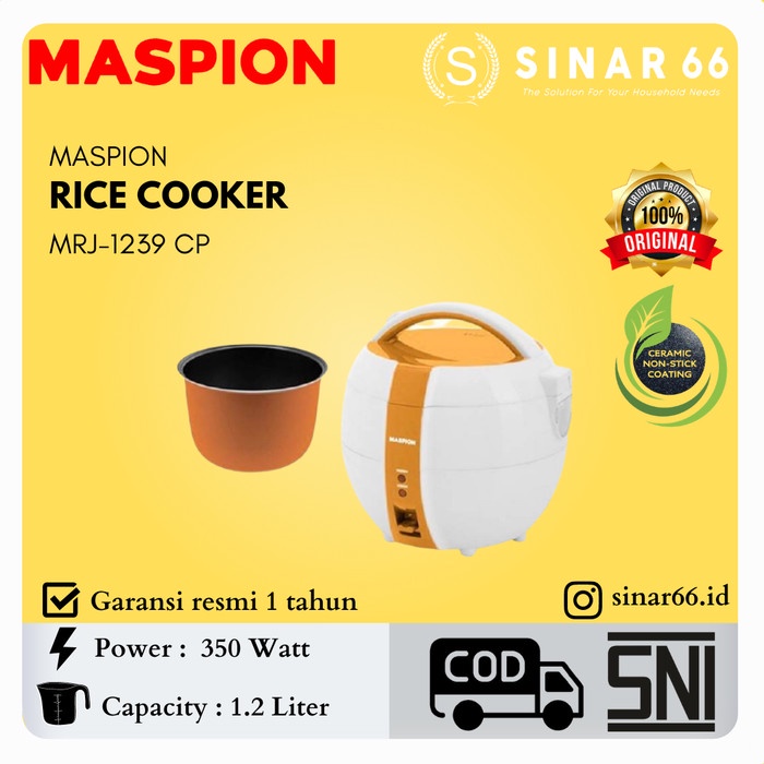 {OkaStore} MASPION RICE COOKER MAGIC COM CERAMIC PLUS 1.2 L MRJ-1239CP MRJ 1239 Berkualitas