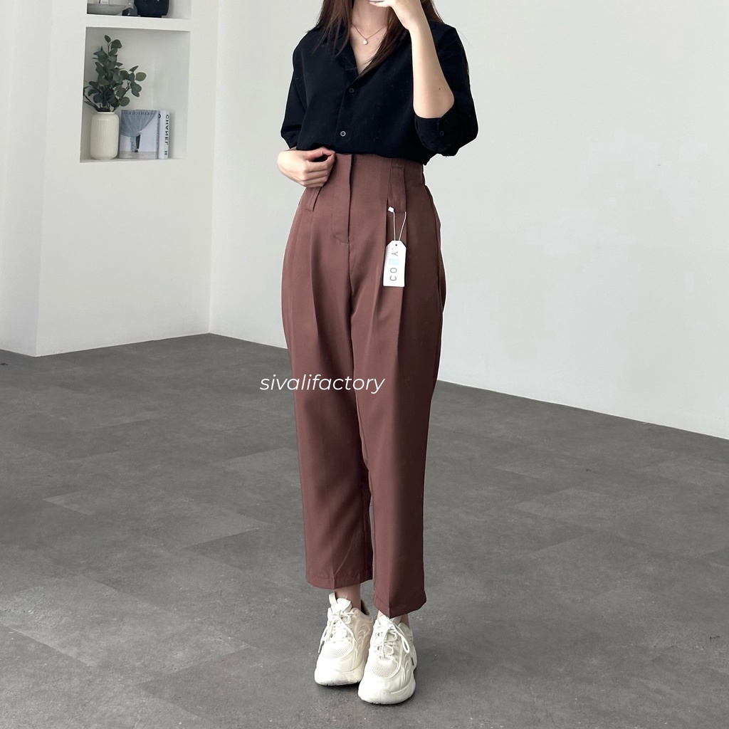 SIVALI Alexa Pants - Ankle Pants - Loose Pants for Petite Girls - Celana 7/8 Bahan Jatuh - Celana Kerja Wanita 3420