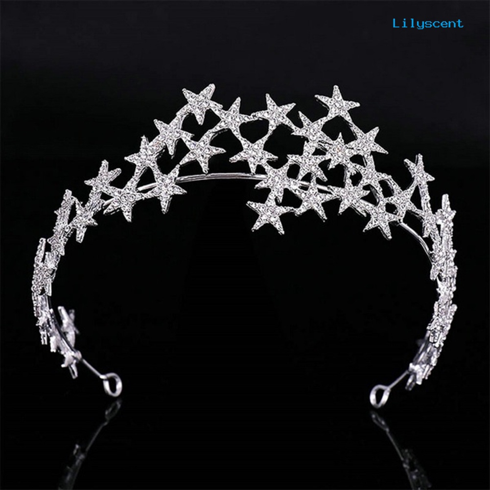 [LS]Rhinestone Star Headdress Ikat Rambut Tiara Mahkota Bridal Wedding Aksesoris Rambut