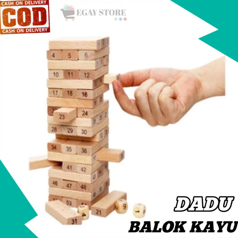 Mainan Anak Balok Kayu Susun Dadu Edukasi Wiss Toys Permainan Edukatif Angka Jenga Tower Viral Uno Stacko 54