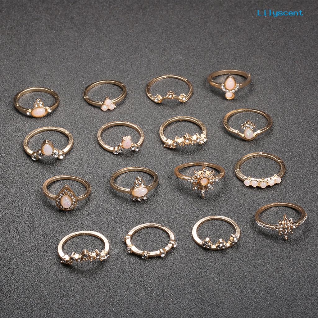 [LS]16Pcs /Set Mahkota Bentuk Berlian Imitasi Knuckle Rings Alloy Bohemia Stackable Finger Rings Perhiasan Aksesori