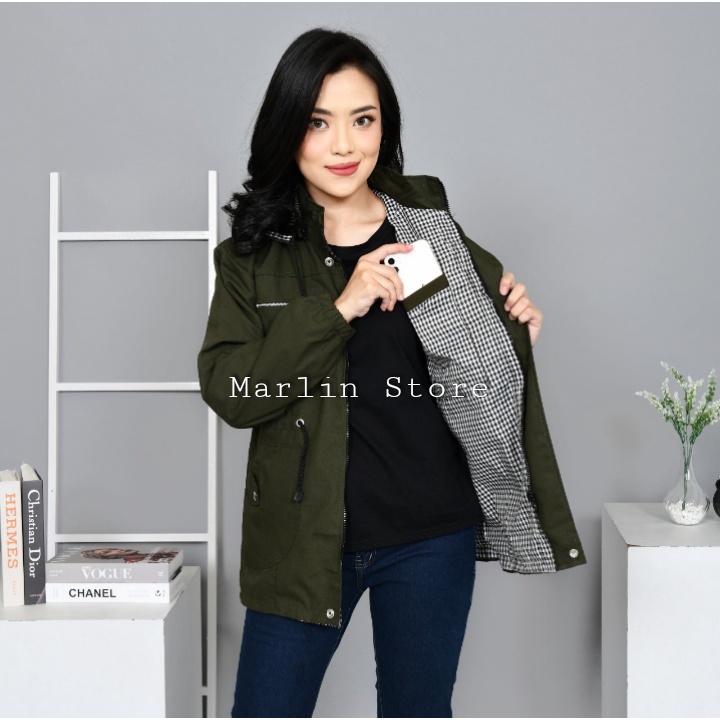 Marlin Store Jaket Parka Wanita Murah Bahan Kanvas Premium Hangat Dan Tebal