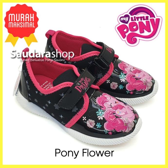 Sepatu Little Pony PONYFLOWER Hitam Pink / Sepatu Sekolah Little Pony