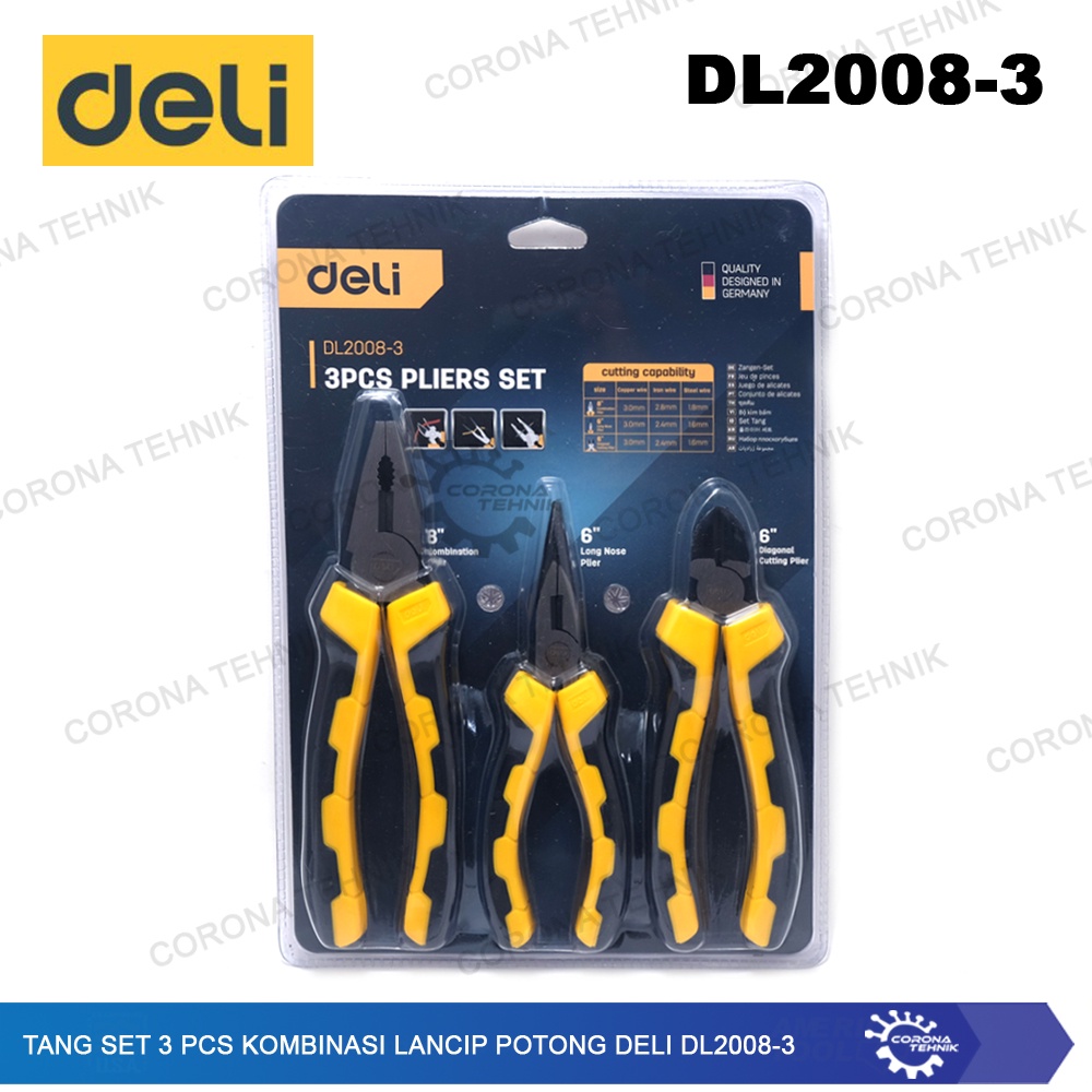 Tang Set 3 Pcs Kombinasi Lancip Potong Deli DL2008-3