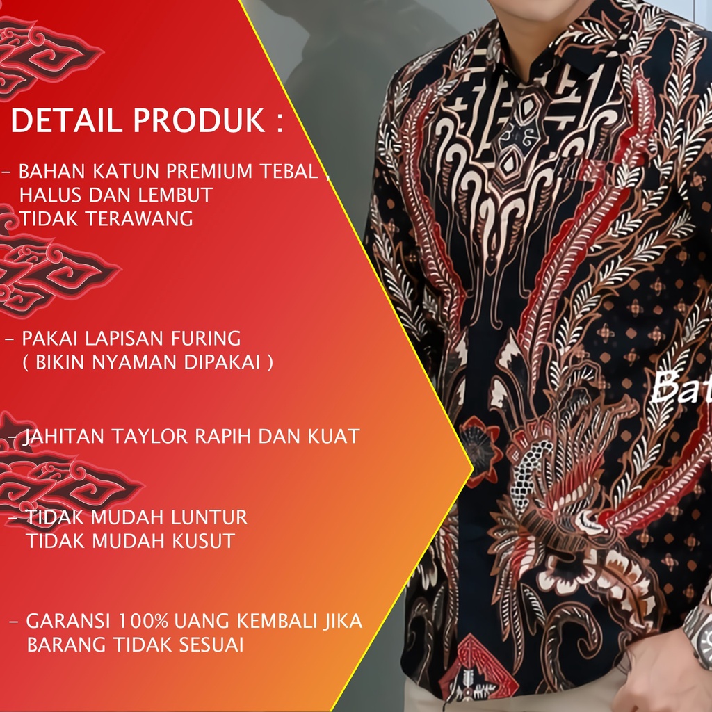 Batik Pria Lengan Panjang Slimfit Atasan Batik Premium Pria Cowok Kondangan Batik Pekalongan Kekinian Original Modern Seragam Kantor Jumbo SBA 02