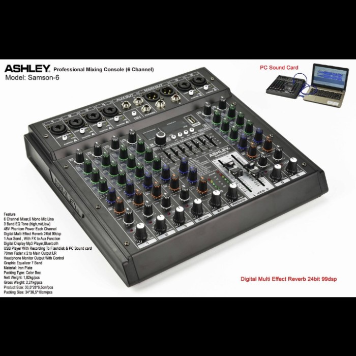 mixer audio ashley samson 6 / samson6 6 channel original