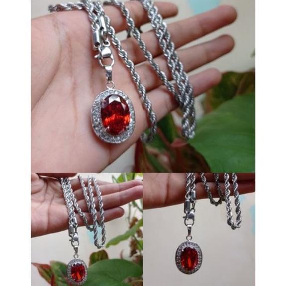 Terlaris kalung liontin batu permata merah siam cutting diamond ring titanium Termurah