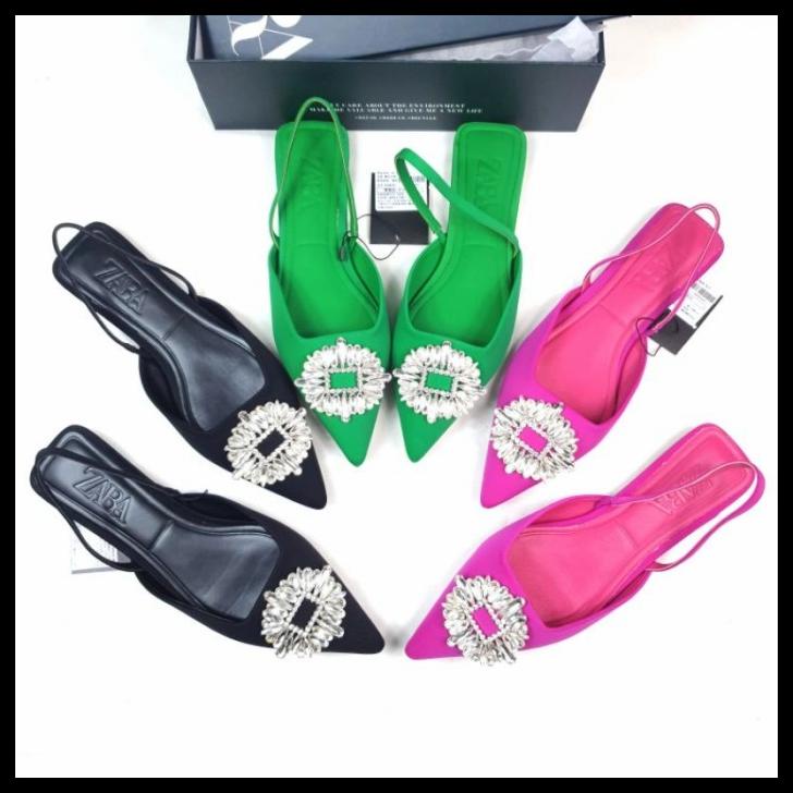 (100% Original) Zara Shimmery Slingback Flat Shoes