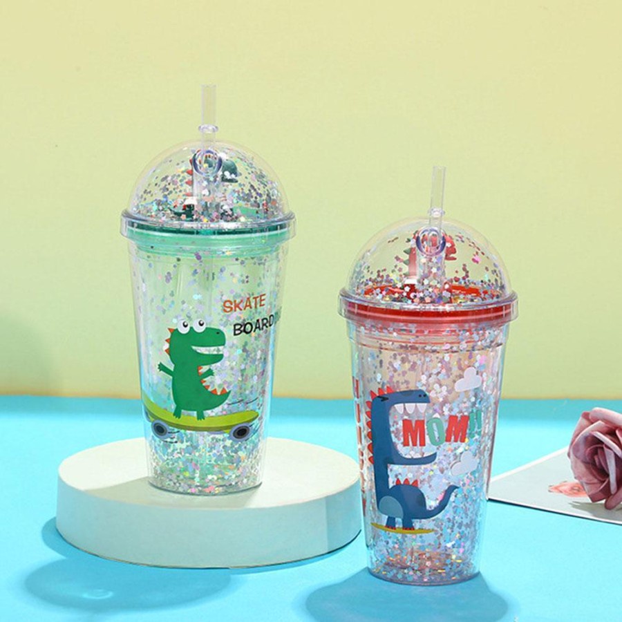 Botol Tumbler Gel Glitter Anak Karakter Hewan Lucu 3D Unicorn Dino Ada Sedotan