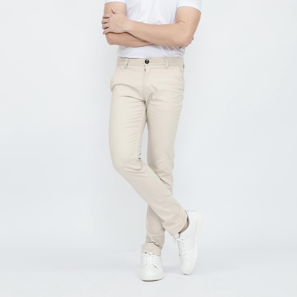 CELANA CHINO PANJANG PRIA SLIMFIT STRETCH BY BROGUY - IVORY