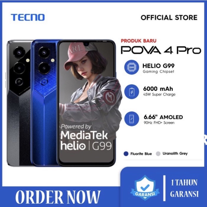 TECNO POVA 4 PRO NFC 8/128 GB RAM 8GB ROM 128GB GARANSI RESMI