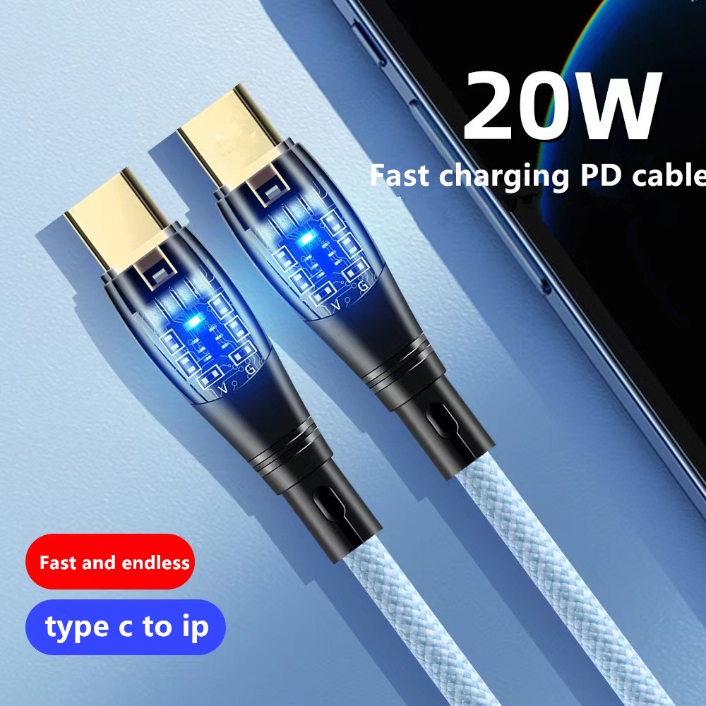 100w Bercahaya Transparan Super Cepat Pengisian Kabel 6A USB C Ponsel Charge Kabel Kawat Untuk i-phone Tipe C Android Micro