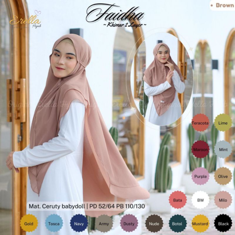 KHIMAR 2 LAYER FARIDHA ORI ERELLA HIJAB | Jilbab Khimar Ceruty babydoll | PD 52/64, PB 110/130