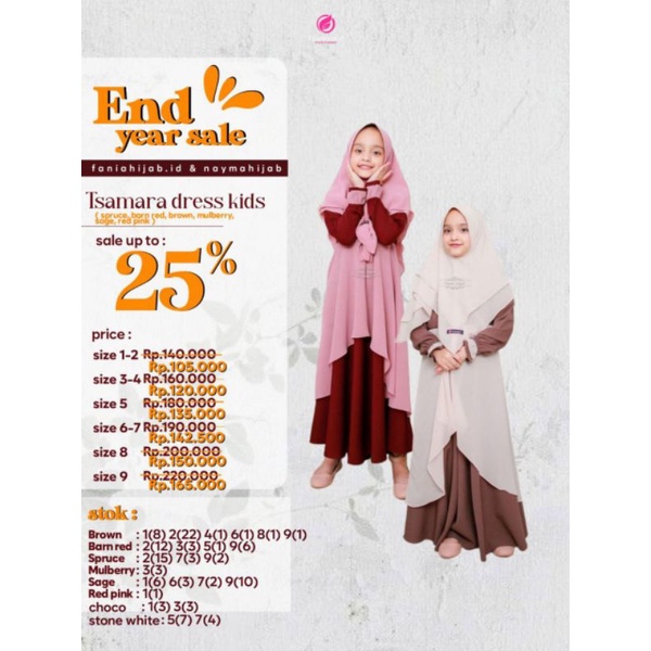 DISCOUNT/ ABISIN STOK/GAMIS KIDS / TSAMARA SERIES / SARIMBIT 2022 / BY FANIA HIJAB