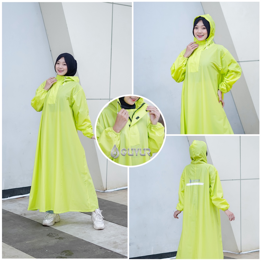 jas hujan jumbo / big size raincoat wanita muslimah hijab model gamis terusan rok syar'i bahan impor  waterproof zipper