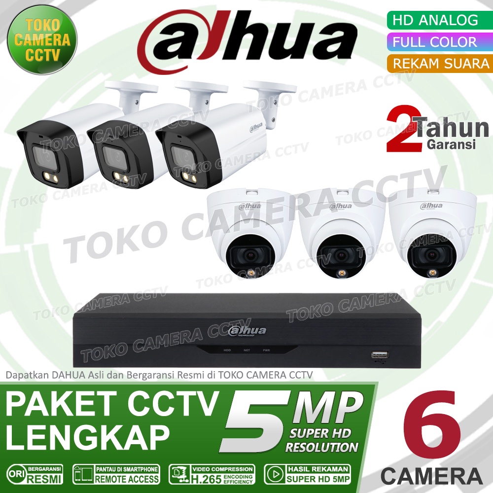 PAKET CCTV DAHUA 5MP 3K FULL COLOR AUDIO 8 CHANNEL 6 KAMERA COLORVU