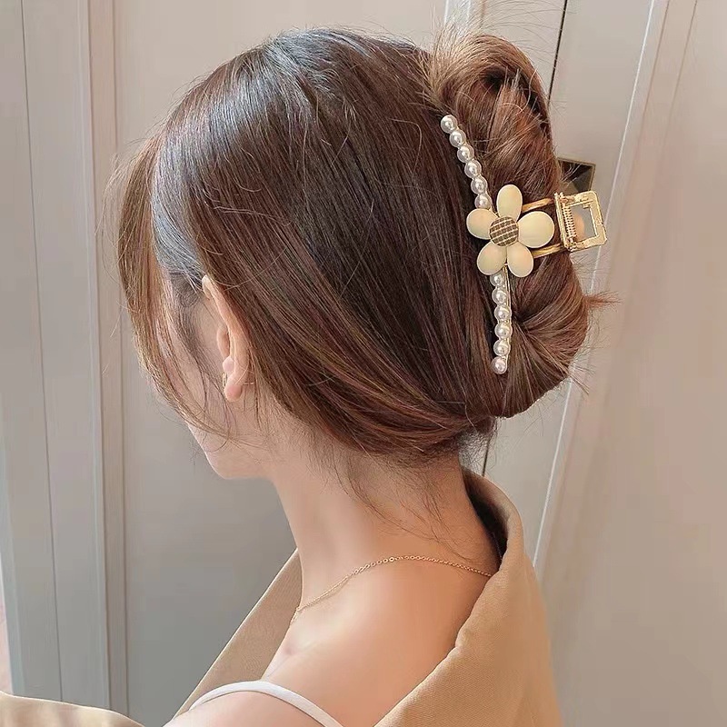 Bunga Mutiara Klip Rambut Wanita Vintage Gadis Besar Aksesoris Rambut Hair Pin Hair Claw Wanita Hiasan Kepala Jepit Rambut Elegan Korea INS Style