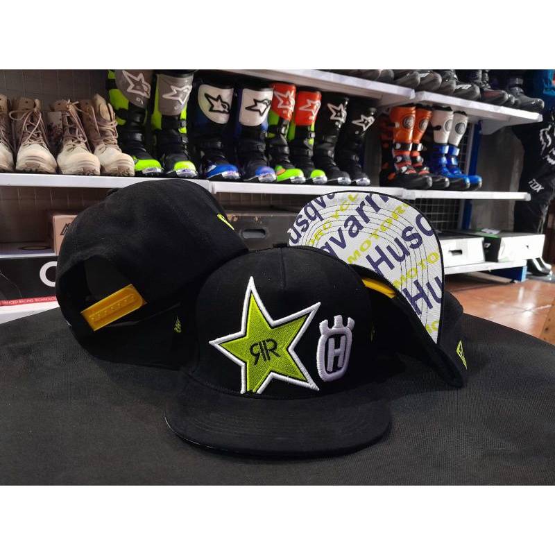 TOPI SNAPBACK HUSQVARNA ROCKSTAR HITAM HIJAU PRIA WANITA TRUCKER JARING CEWEK COWOK DISTRO KEREN ORI