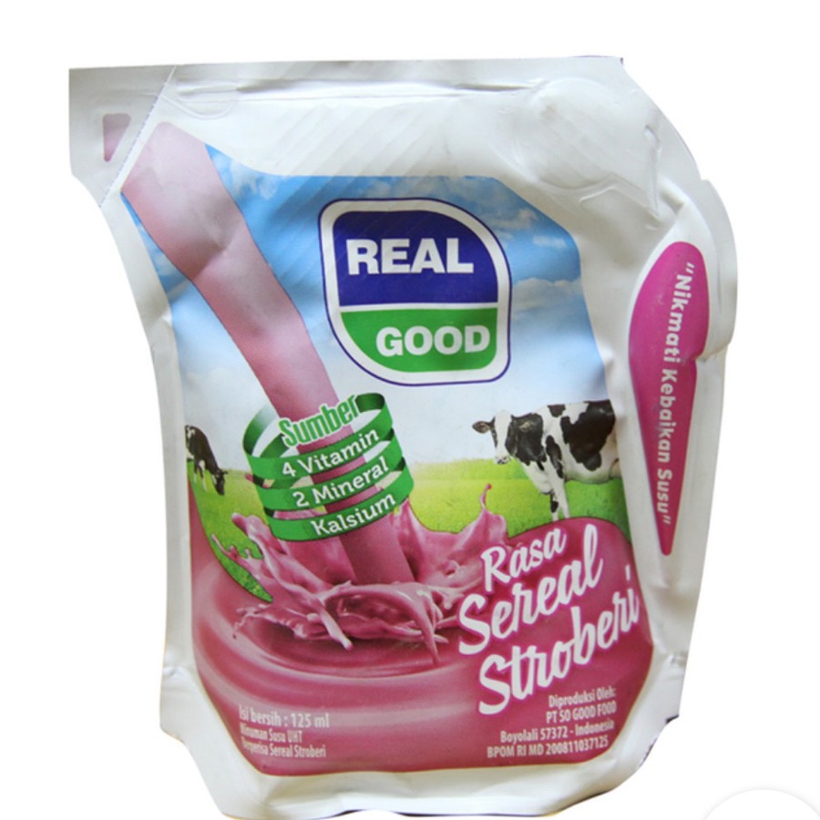 STRAWBERRY MILK REAL GOOD UHT 125ML EAA SUSU STROBERI