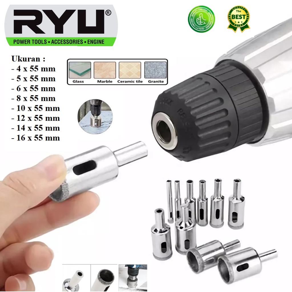 Ryu Mata Bor Kaca Keramik Granit Marmer Batu Porselen 4 mm 5 mm 6 mm 8 mm 10 mm 12 mm 14 mm 16 mm Diamond Hss Holesaw Pelubang 4 mm 5 mm 6 mm 8 mm 10 mm 12 mm 14 mm 16 mm