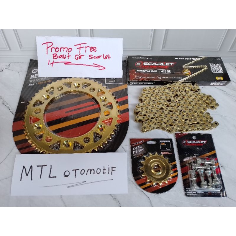 Paket Gear Depan Belakang Scarlet ORI 100% Set Rantai Baut  Crf Gear Crf 150 Scarlet Gir