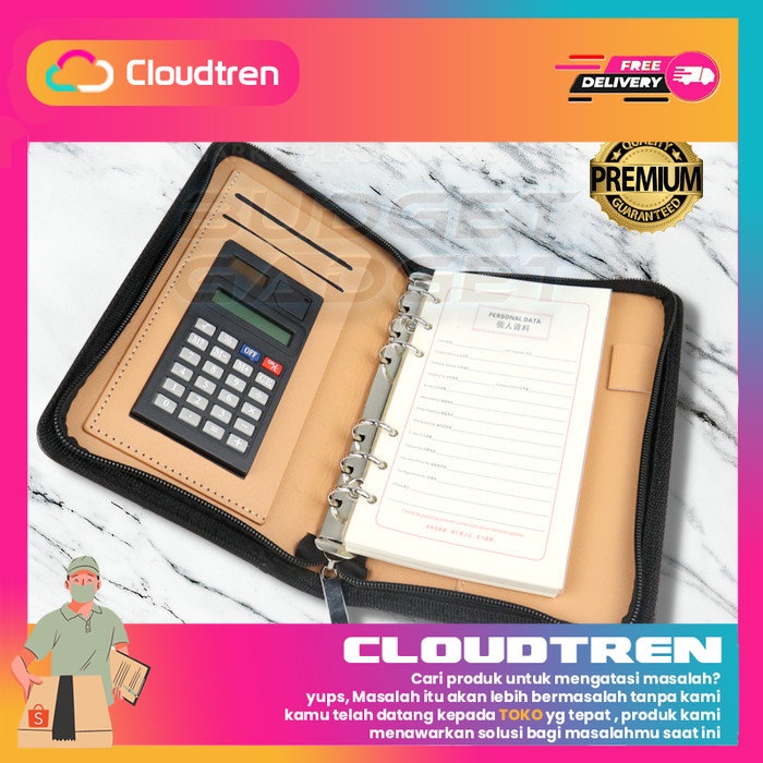 

Buku Catatan Binder Note Cover Kulit with Kalkulator - coklat besar
