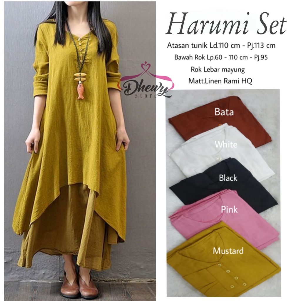 SETELAN TUNIK ROK BAWAH HARUMI SET POLOS BISA COD