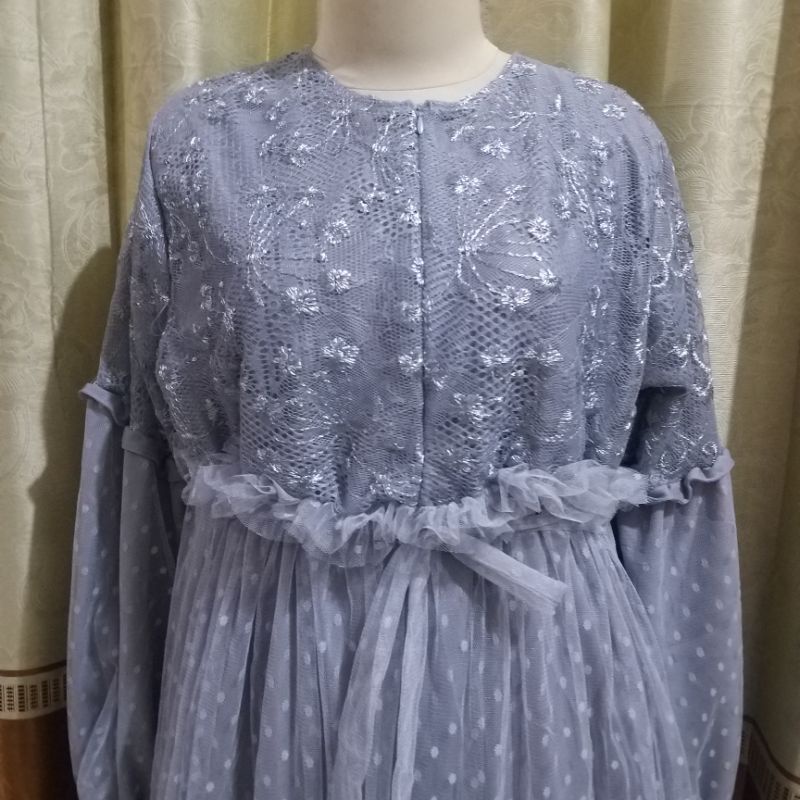 GAMIS PRINCESS TILE DOT FULL FURING WARNA ABU-ABU UKURAN M L XL / GAMIS WANITA TERBARU / BAJU KONDAN