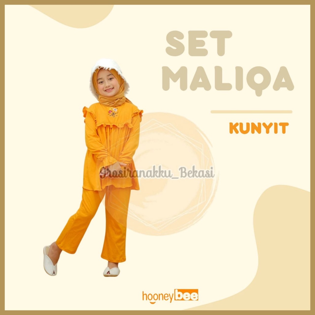 Setelan Anak Cewek Maliqa Hooneybee Warna Kunyit Size 2-10 TH