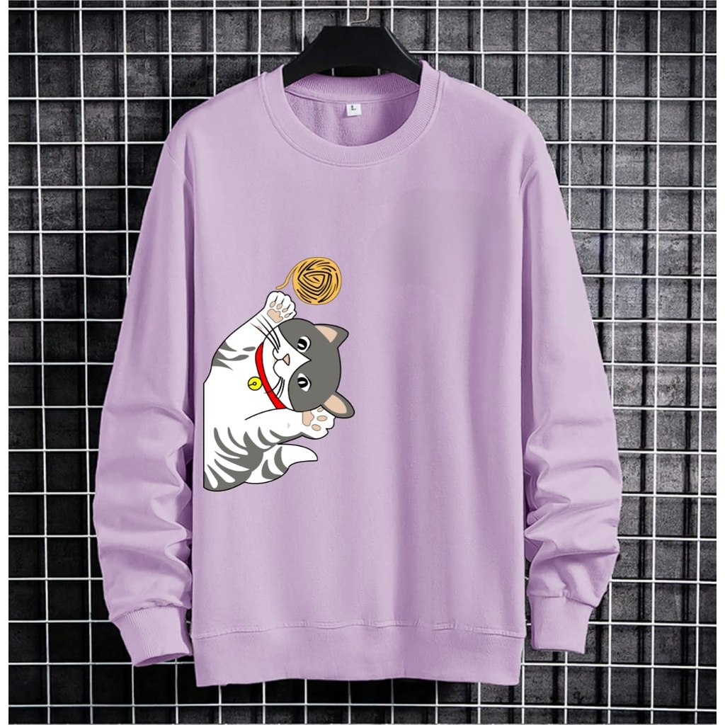 JOSJOLI_STORE/Baju Sweater Kucing Samping/Atasan Pria Dewasa Lengan Panjang/L XL