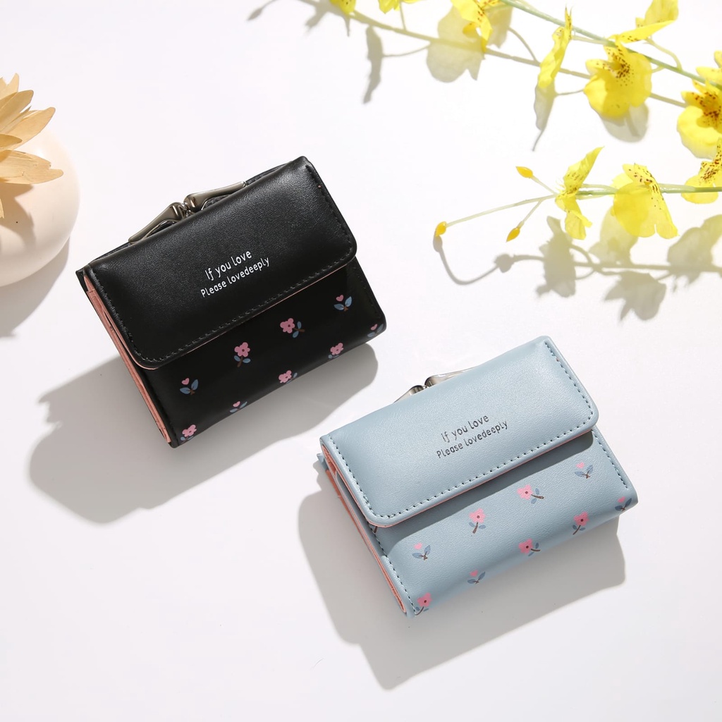 Dompet Lipat Mini Wanita Motif Flower Cute Fashion Korean ACC