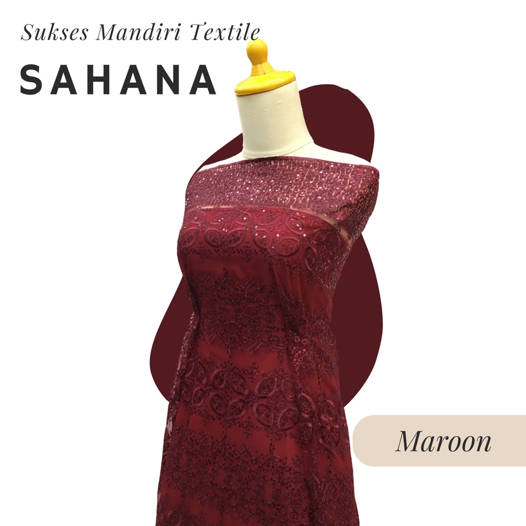 [SAHANA] Brukat Tile Premium Mewah Sapto Warna Maroon Marun Merah | Harga ½ meter = 50 cm (Bahan Dre