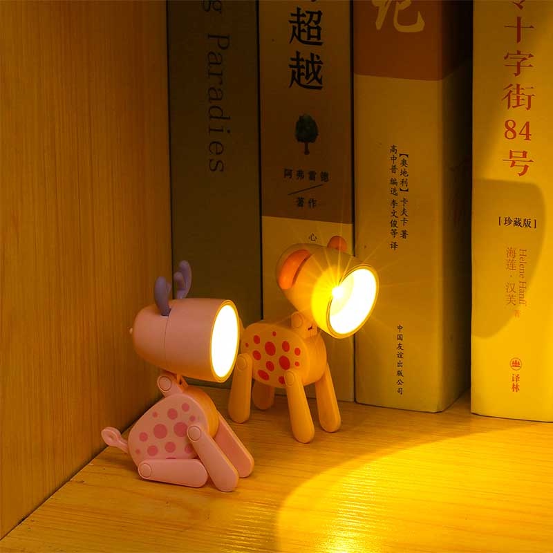 Lampu Tidur Mini LED Malam Anjing Tutul Lucu Lampu Meja Lipat/Desktop Ornamen Book Light Kamar Anak Samping Tempat Tidur Dekorasi Kamar Tidur