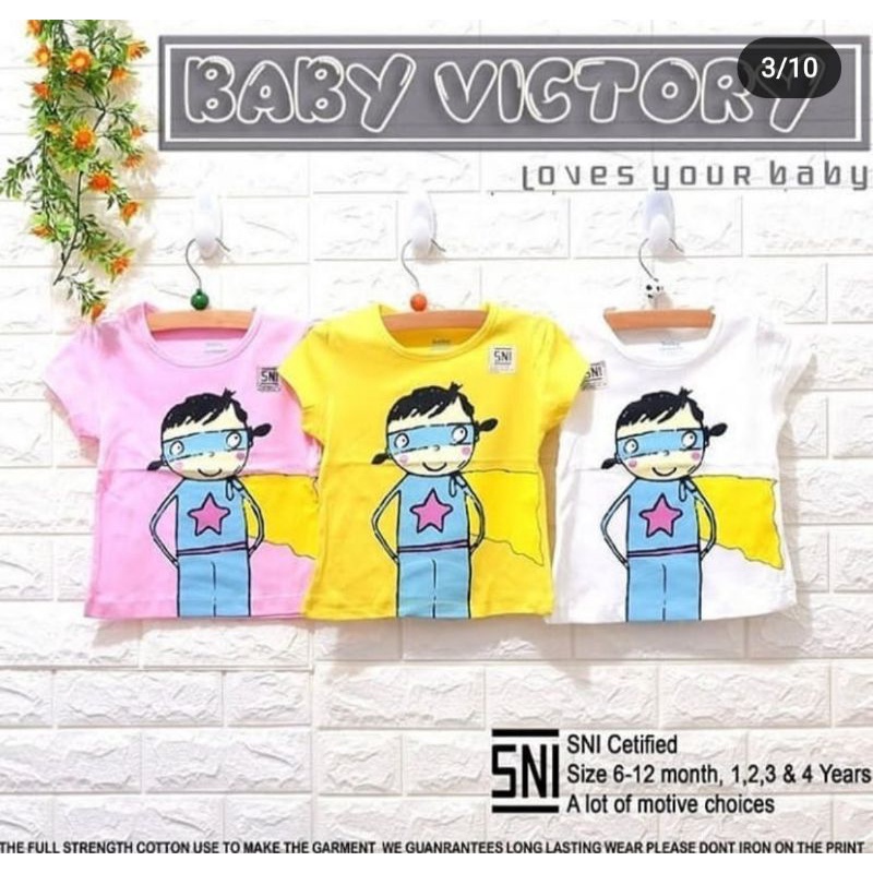 Baju Anak Bayi Perempuan dan laki laki Kaos Pendek Baby Victory 6-12Bulan Random motif