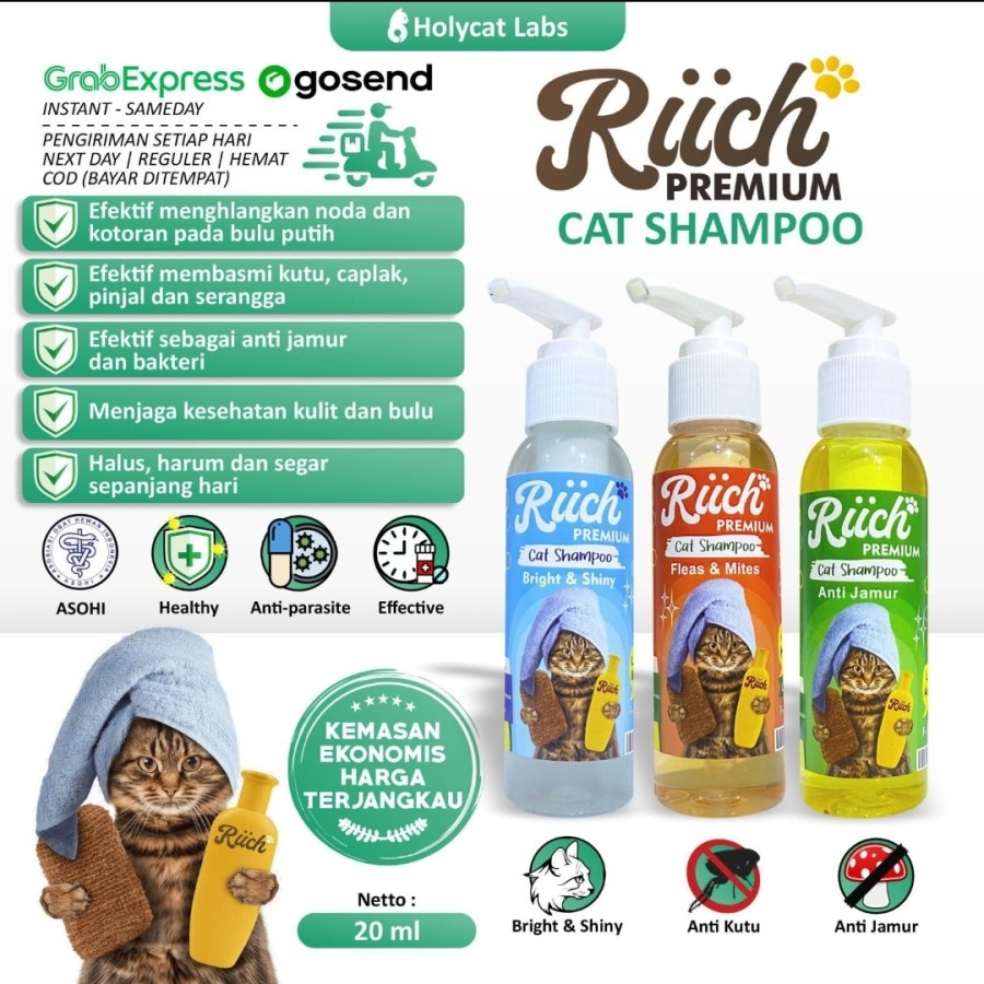 RIICH PREMIUM Shampoo Conditioner Kucing Premium Anti Kutu Anti Jamur Bulu Cerah Berkilau