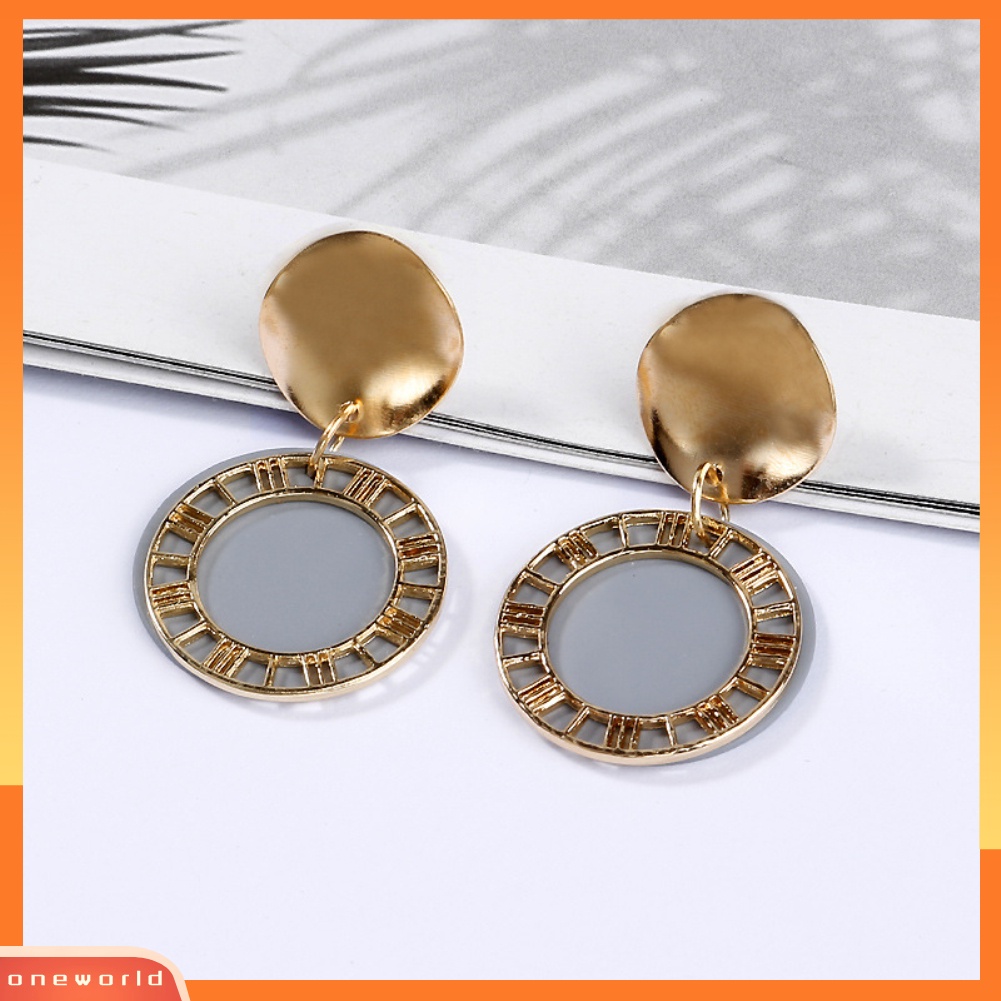 [WONE] Fashion Wanita Angka Romawi Bulat Menjuntai Drop Ear Stud Earrings Perhiasan Hadiah