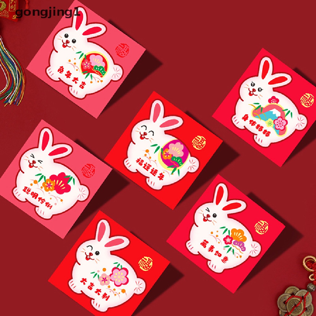 Ggg 6Pcs Year Of The Rabbit Spring Festival Tahun Baru Menebal Amplop Merah Lucu Beruntung Money Packet Amplop Merah Imlek Untuk Tahun Baru Greegs ID