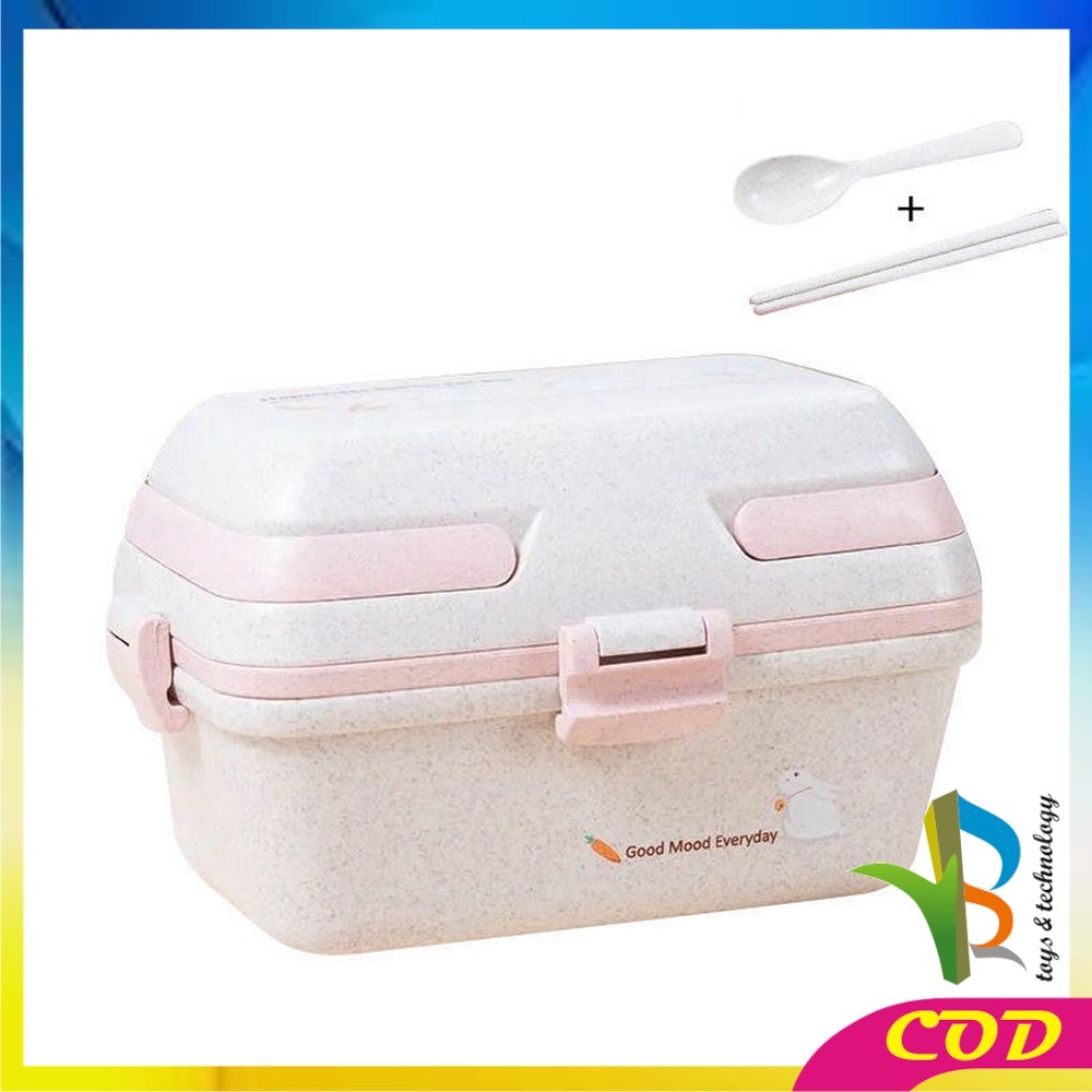 RB-C693 Tempat Makan Anti Tumpah Lunch Box Set Free Sendok Sumpit Bahan PP Jerami Gandum BPA FREE / Kotak Bekal Microwavable Bento Set Portable