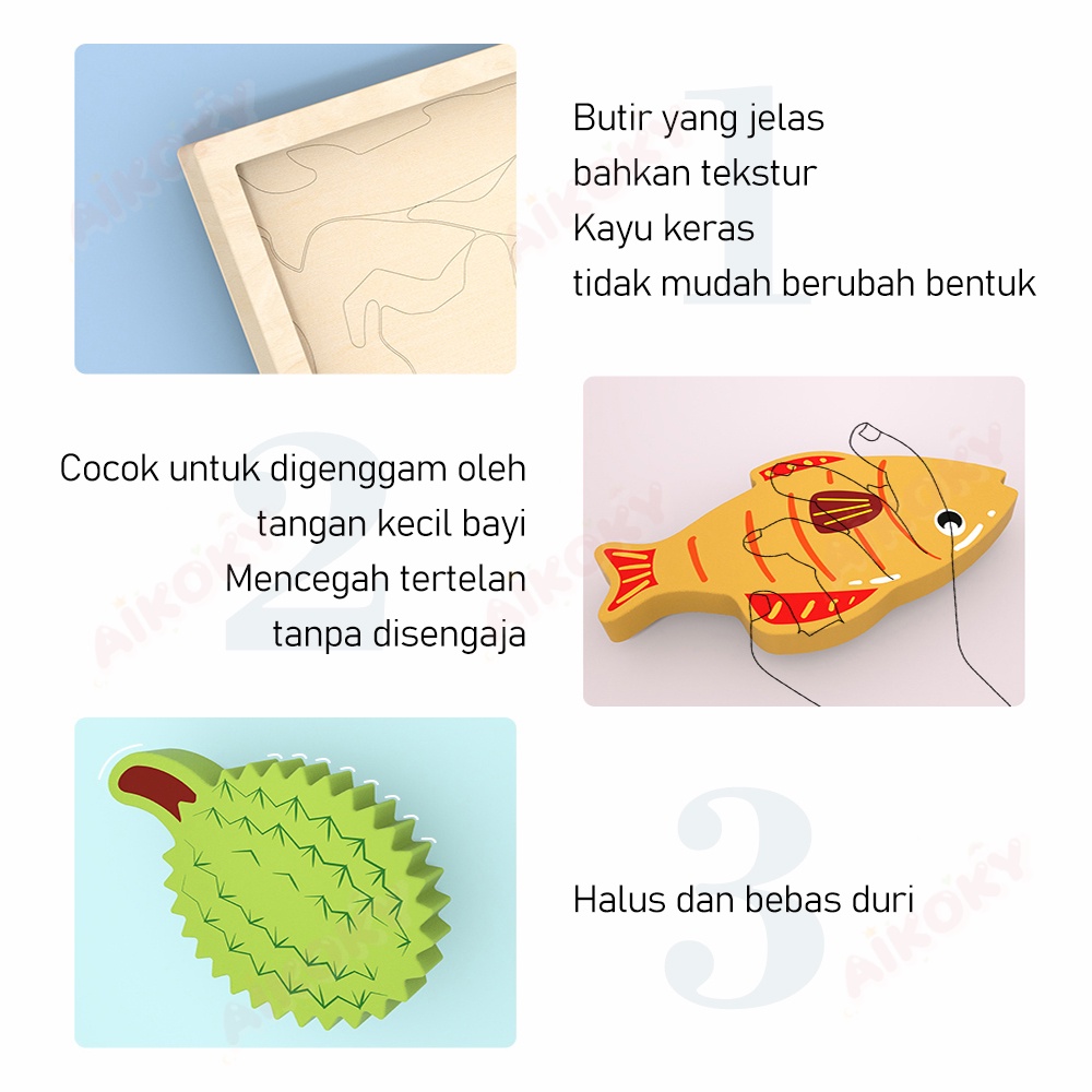 Aikoky Puzzle Kayu Mainan Edukasi Hewan 3D Wooden Puzzle