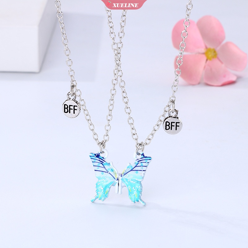 2pcs/set Tetes Minyak Bentuk Kupu-Kupu Liontin Sahabat Kalung bestie Persahabatan Perhiasan Anak Hadiah Gadis [ZXL]