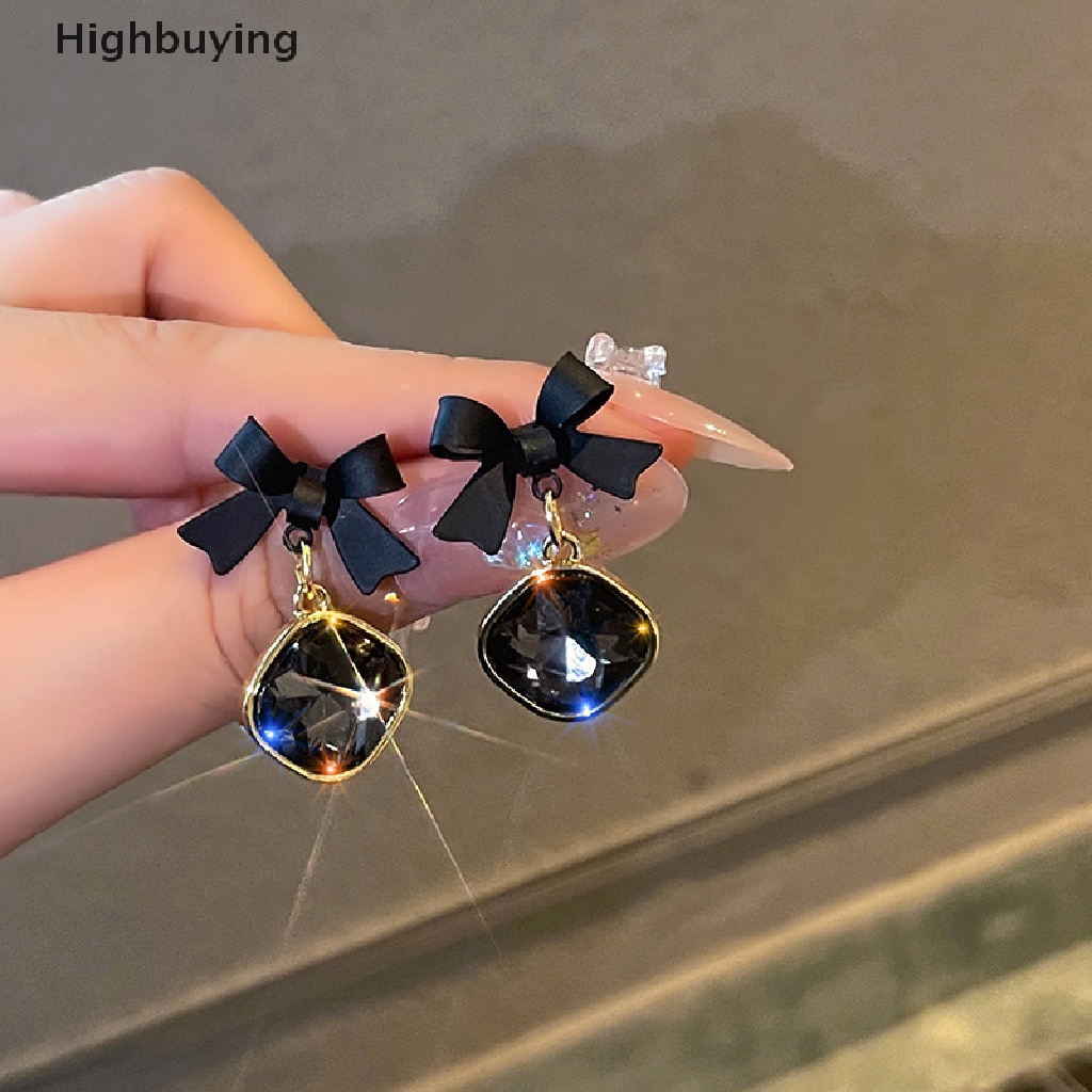 Hbid 1pasang Perhiasan Mystic Hitam Busur Menjuntai Anting Untuk Wanita Statement Square Earrings Pesta Wanita Hadiah Ulang Tahun Pesona Perhiasan Glory