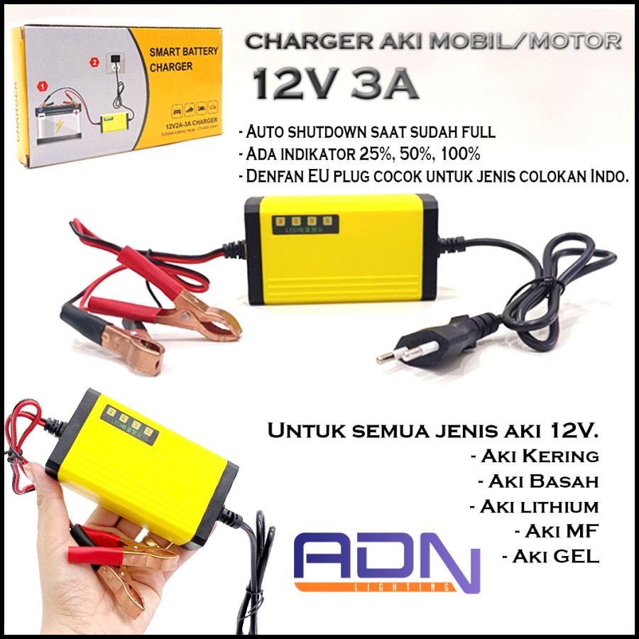 Charger aki Casan Accu 12V 3A Mobil Motor Mainan anak alat cas BY ADN