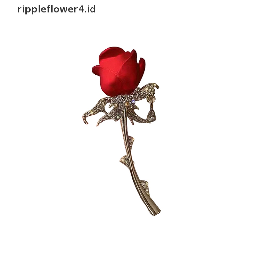 {rippleflower4.id} Mawar Merah Bros Pin Wanita Lencana Kerah Pin Gadis Mantel Jas Baju Dekor~