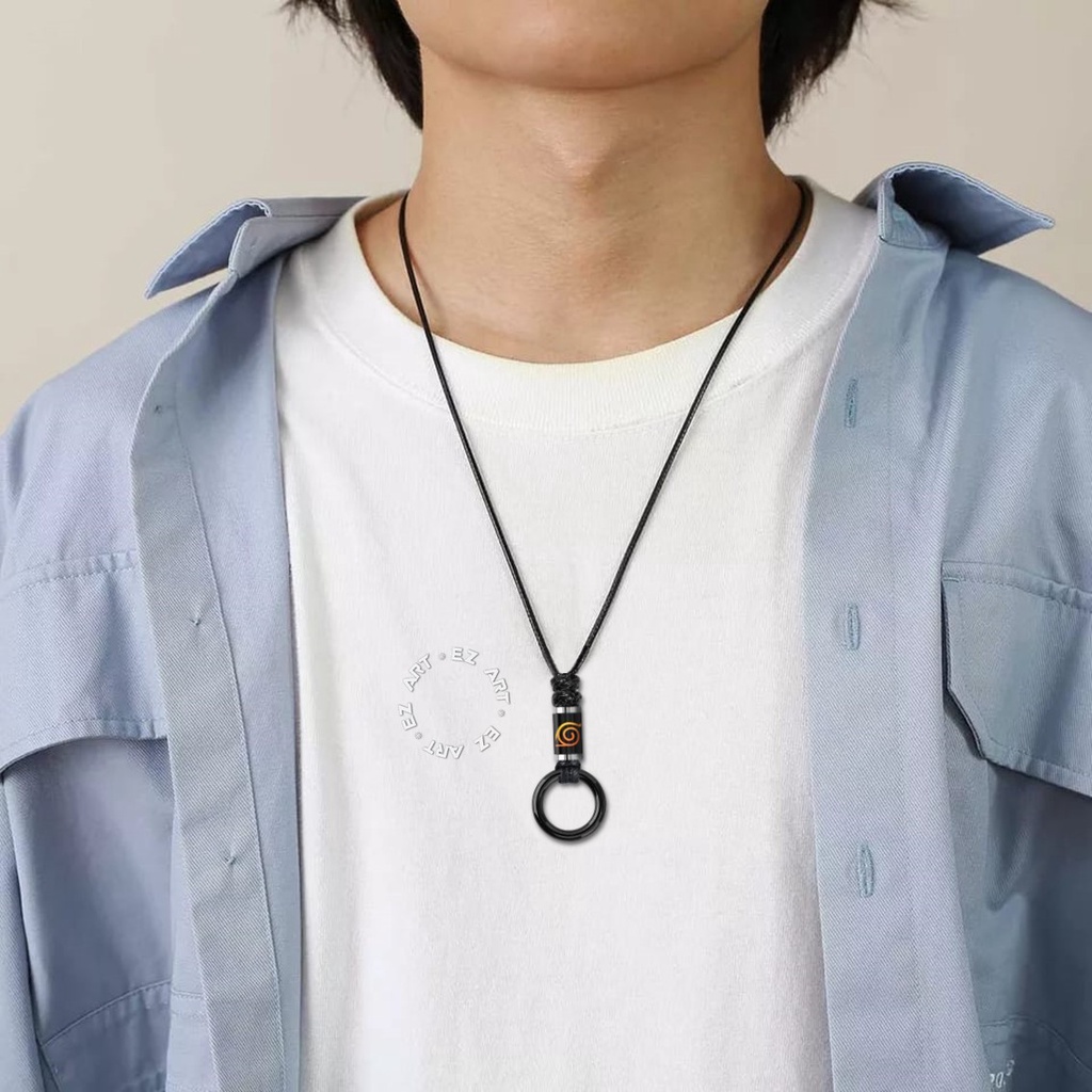 KALUNG CINCIN TABUNG GAMBAR ANIME NARUTO SHARINGAN RINEGAN AKATSUKI TALI KULIT KEPANG ANYAM KOREA