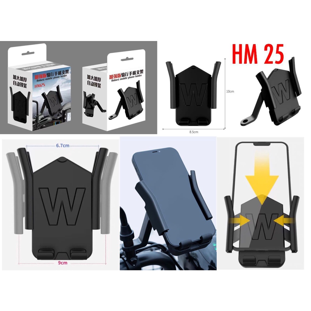 Holder hp spion HM-23 DAN HM-25 HOLDER MOTOR DAN HOLDER SEPEDA penahan ponsel penyangga pencagak pegangan stand handphone di motor original kuat aman anti slip