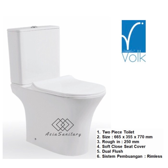 Kloset Kloset Volk 088A Putih Rimless As 25Cm Soft Close Seat Cover