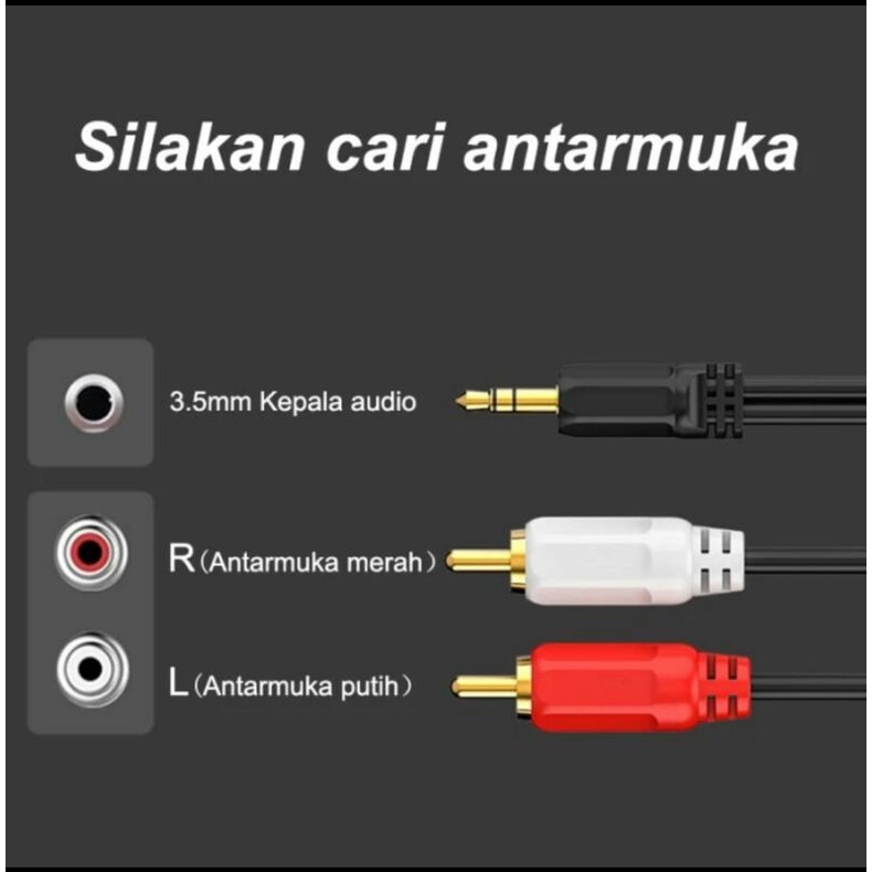 (COD) KABEL AUDIO 1.5M JACK AUX TO RCA 1 KE 2 UNTUK HP KE SPEAKER SPEKER AKTIF / KABEL AUX KE RCA 1.5 METER