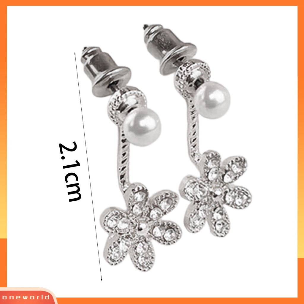 [WONE] Anting Wanita Earrings Shiny Antikarat Alloy Berlian Imitasi Bunga Mutiara Imitasi Ear Studs Untuk Belanja